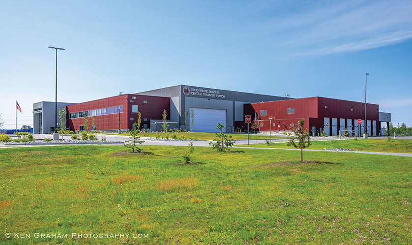 The completed Solid Waste Services facility in Anchorage supports the waste management needs of the region’s growing population. Credit: ALCAN ELECTRICAL & ENGINEERING INC./MUNICIPALITY OF ANCHORAGE SOLID WASTE SERVICES CENTRAL TRANSFER STATION