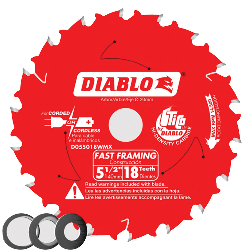 Diablo Tools’ 5.5 inch, 18-tooth Fast Framing saw blade for wood