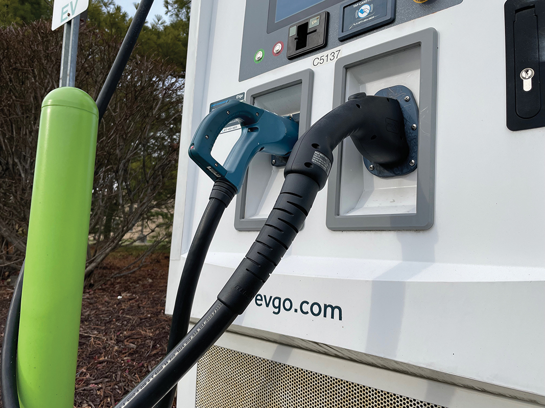 This charge port offers two different connector styles to accommodate various EVs. DC fast chargers can add 100 to 200 miles of range in 30 minutes. | Credit: ELECTRIFICATION COALITION