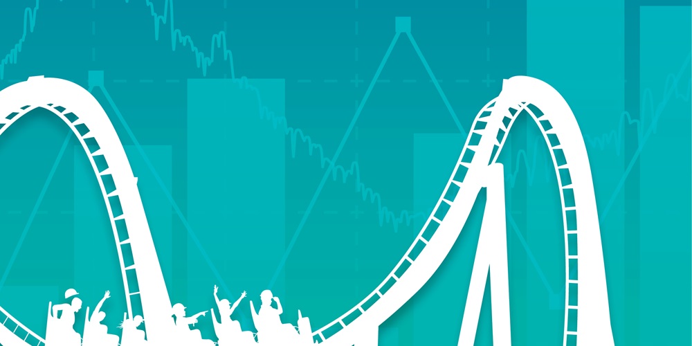 Illustration of a roller coaster against a blue-green cityscape | 2021: Hold Tight With an End in Sight | 2021 Construction Outlook