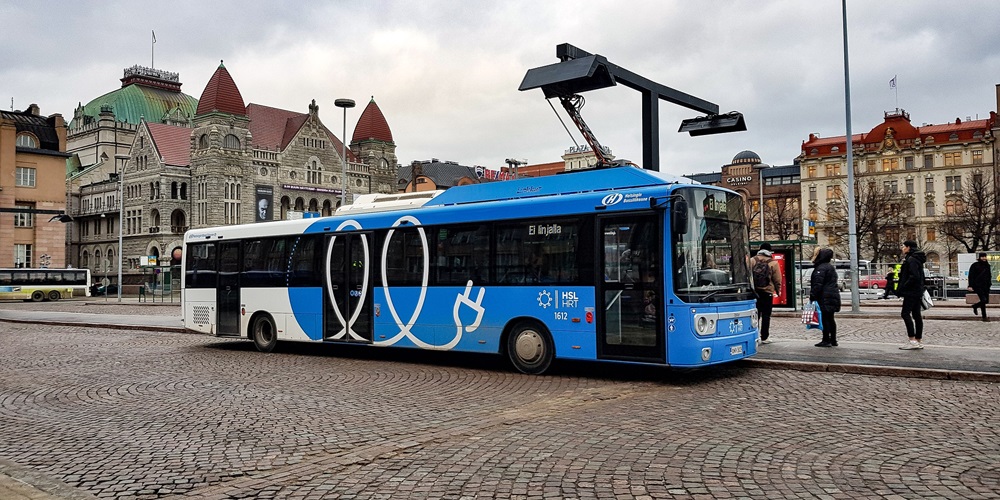 Electric bus at a bus stop