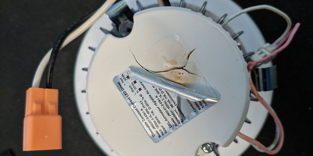 One of 10 retrofit LEDs that failed within eight months of installation.