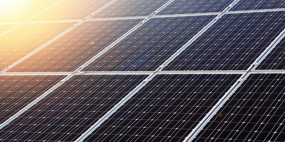 An image of solar panels absorbing sunlight.