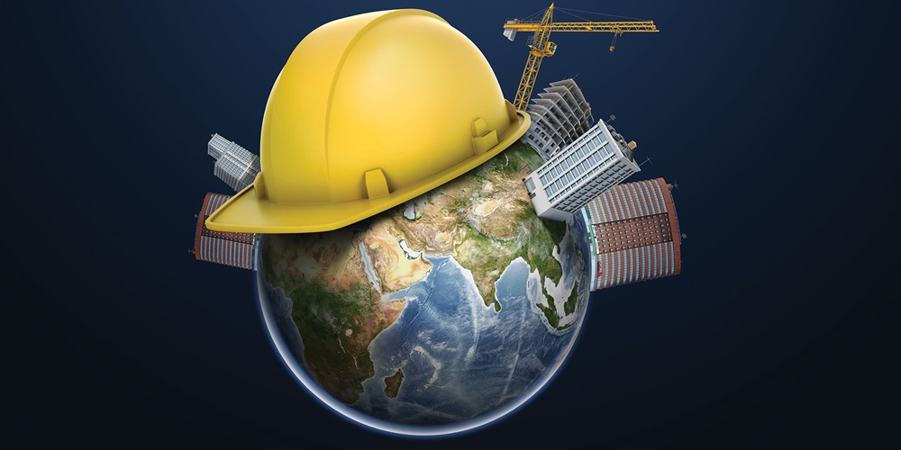 globe with construction hat
