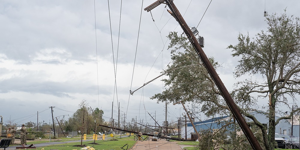 Downed power lines caused by Hurricane Laura