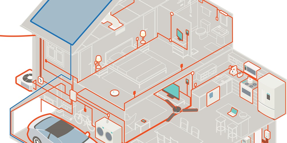 Illustration of a house showing electrical lines and service disconnect points