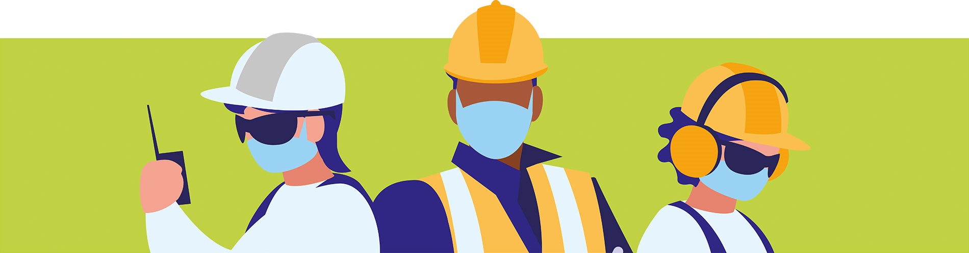 Illustration of 3 workers in PPE