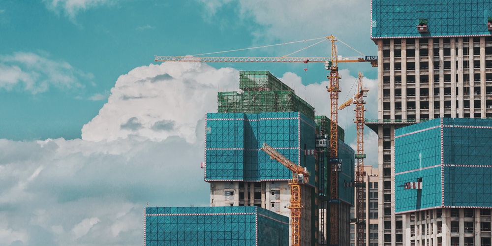 A commercial high-rise building under construction