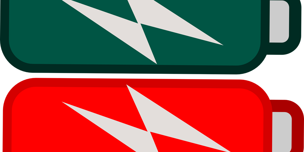 Illustration of 2 batteries, one red and one green