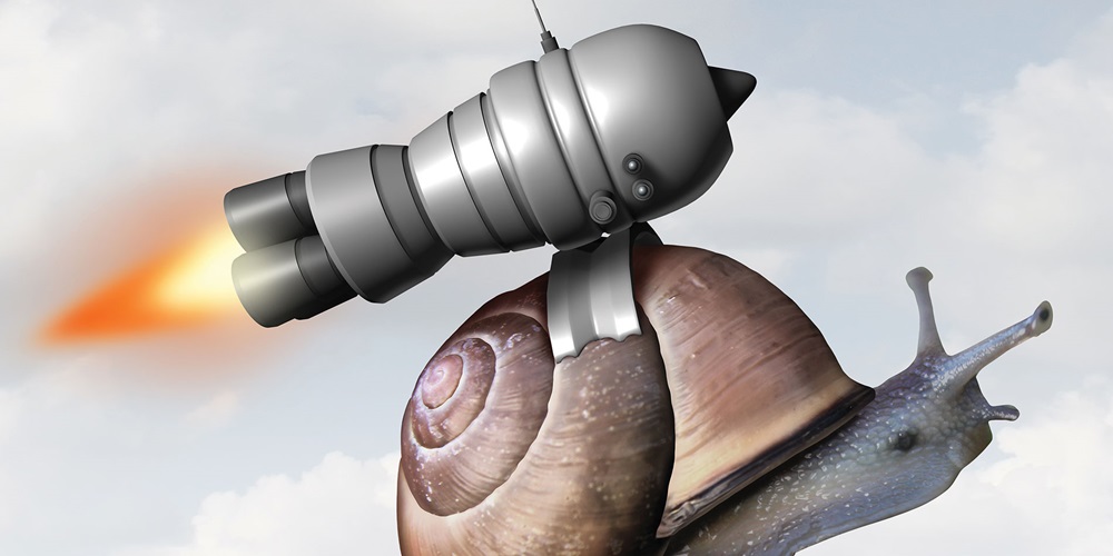 A snail accelerating with a small rocket.