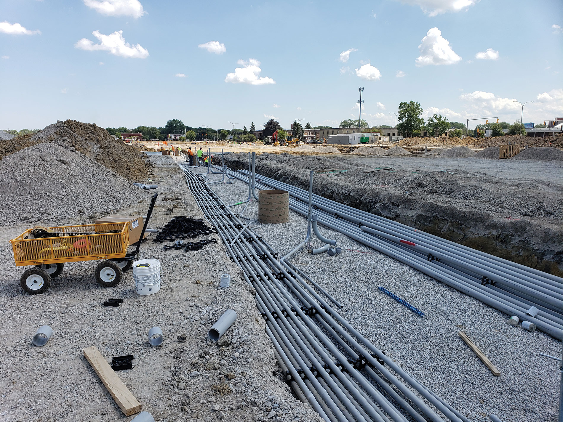 The duct bank for the Amazon Fulfillment Center connects to EV chargers. Photo by Lake Erie Electric of Toledo Inc.