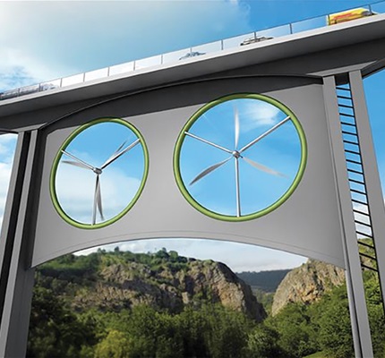 Wind Turbines Under Viaducts Produce Energy
