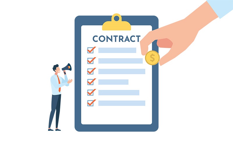 clipboard with contract on it