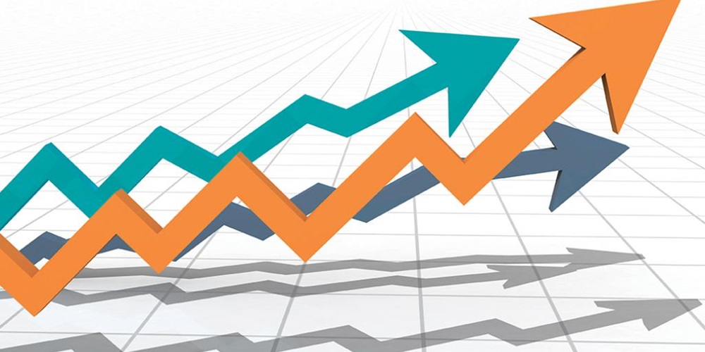 Illustration of blue and orange arrows moving upwards across a graph background.