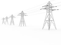 An illustration of high-voltage transmission lines strung between towers