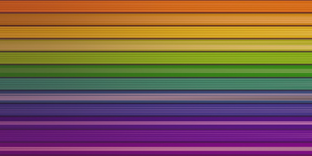 A spectrum of horizontal color bands ranging from yellow and green to blue and purple, visually representing the full range of fiber optic color codes used for identification and alignment.