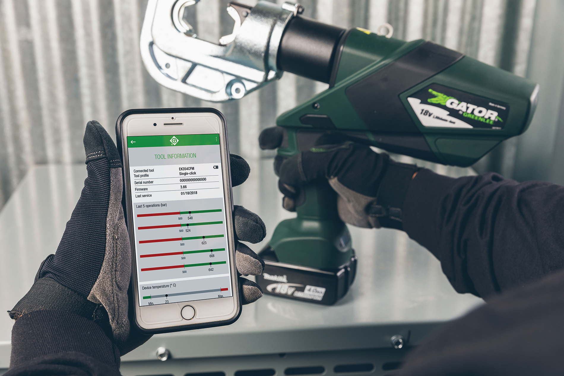 Greenlee's i-press Battery Tool-Monitoring App