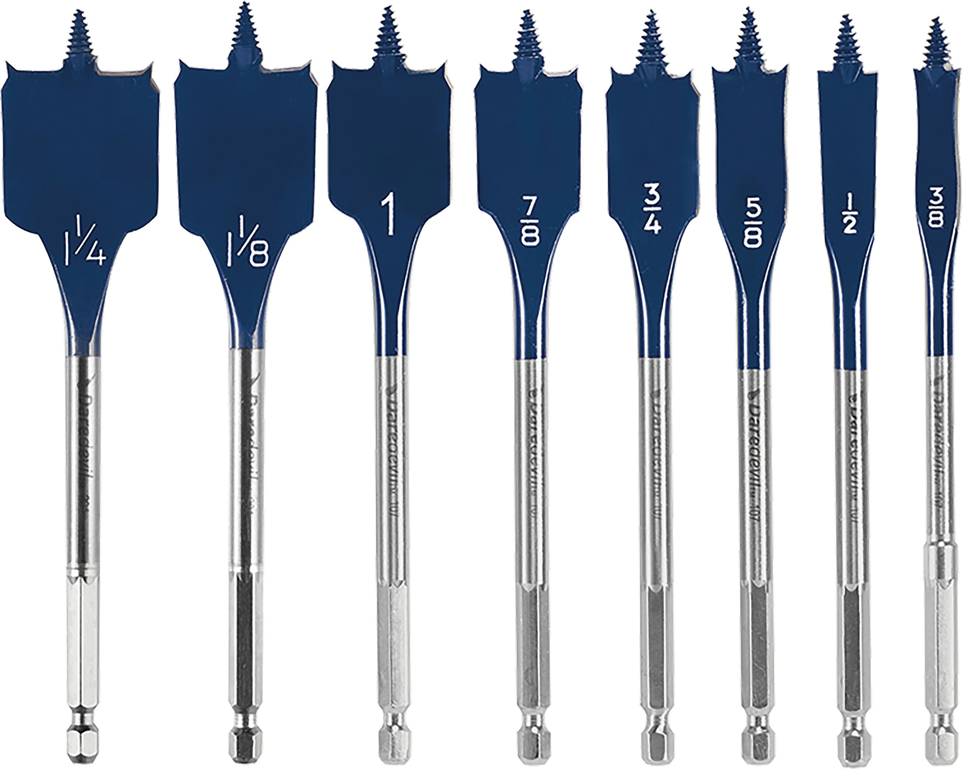 Blue and silver spade bits. Image by www.boschtools.com.