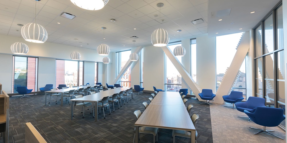 The classroom area sits on a raised floor so UB can change the layout as needed.