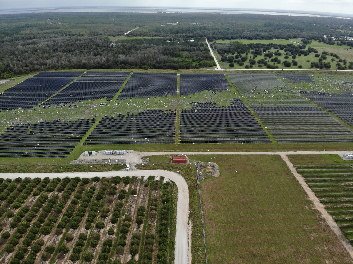Hurricane Milton tornado damage to Duke Energy's Lake Placid Solar Power Plant