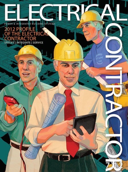 Electrical Contractor cover reading 2012 Profile of the Electrical Contractor with an illustration of one man in a hard hat playing different electrician roles.