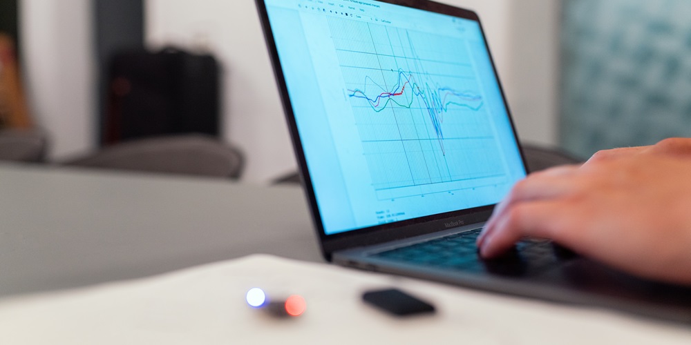 A laptop screen showing a line chart