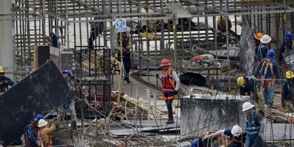 Construction works surrounded by rebar and framing
