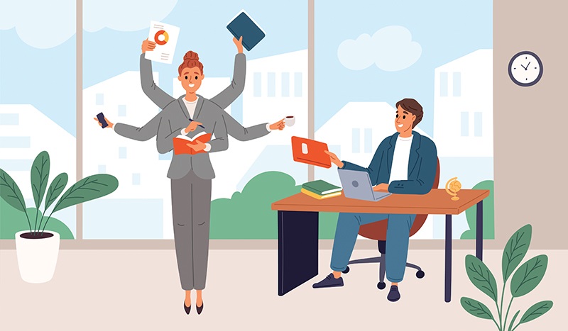 person juggling many tasks
