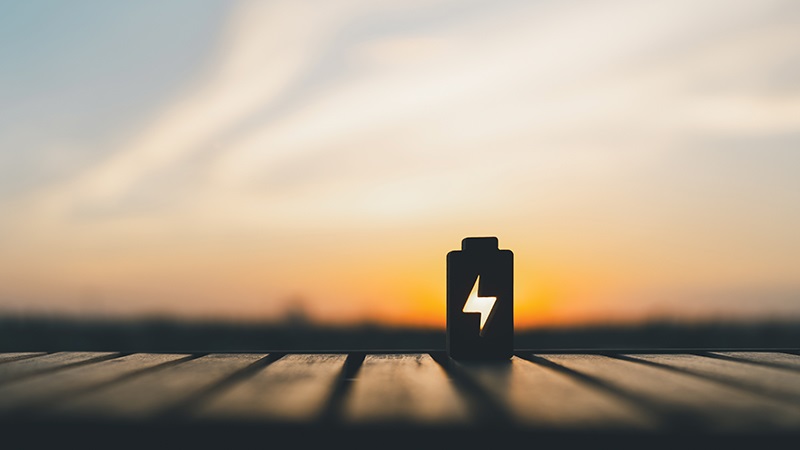 battery with sunset behind