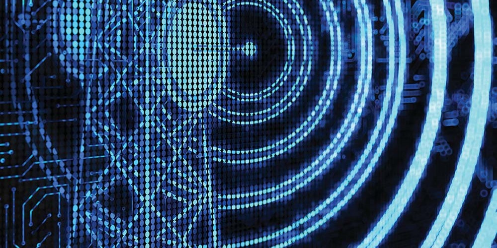 Illustration of a blue power tower and sound waves. Image by Getty Images / alengo.