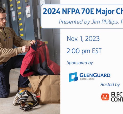 GlenGuard webinar promo, 2024 NFPA 70E Major Changes, presented by Jim Phillips, P.E. November 1 at 2:00pm Eastern.