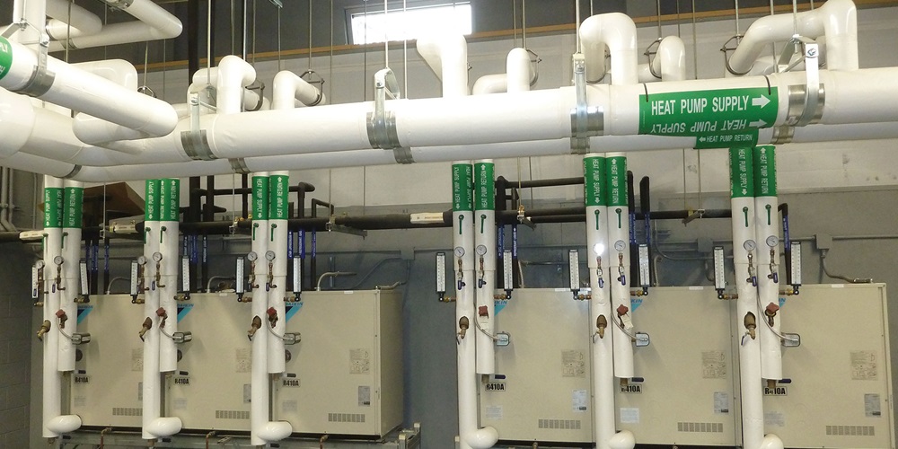 White heat pumps. Image by IBEW Local 58.