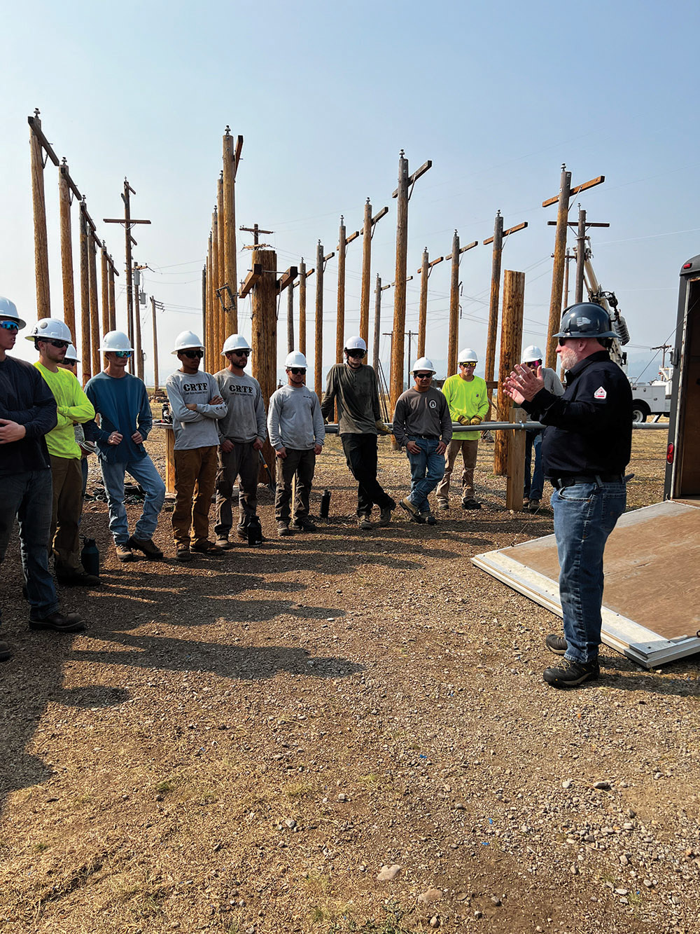 Mike Starner, executive director for outside line safety at NECA, speaks to a pre-apprentice class training with Northwest Line JATC, Vancouver, Wash. | NECA