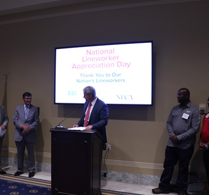 NECA president David Long speaks at event