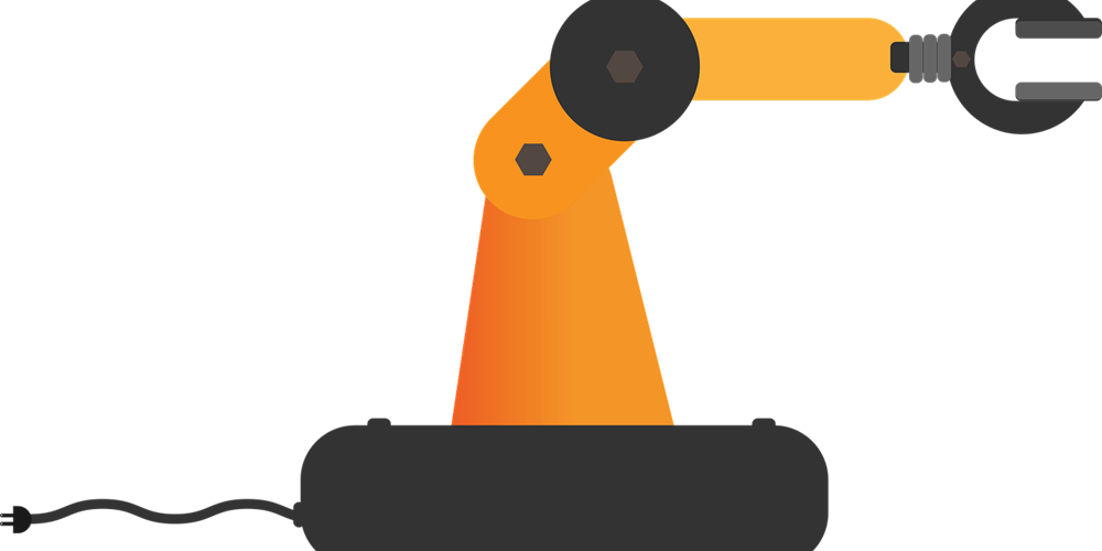 Industrial robot arm. Image by Niran Kasri from Pixabay.