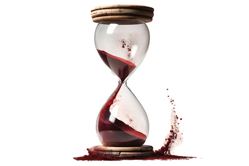 An hourglass with sand flowing towards the bottom, illustrating the problems with late calculation of damages