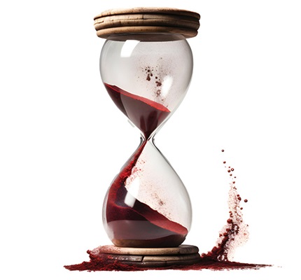 An hourglass with sand flowing towards the bottom, illustrating the problems with late calculation of damages