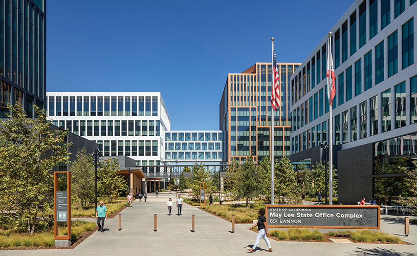Open since spring 2024, the Richards Boulevard Office Complex (now known as the May Lee State Office Complex) is a secure and high-tech campus that houses a number of California’s state agencies. Photo by T&R Communications Inc.