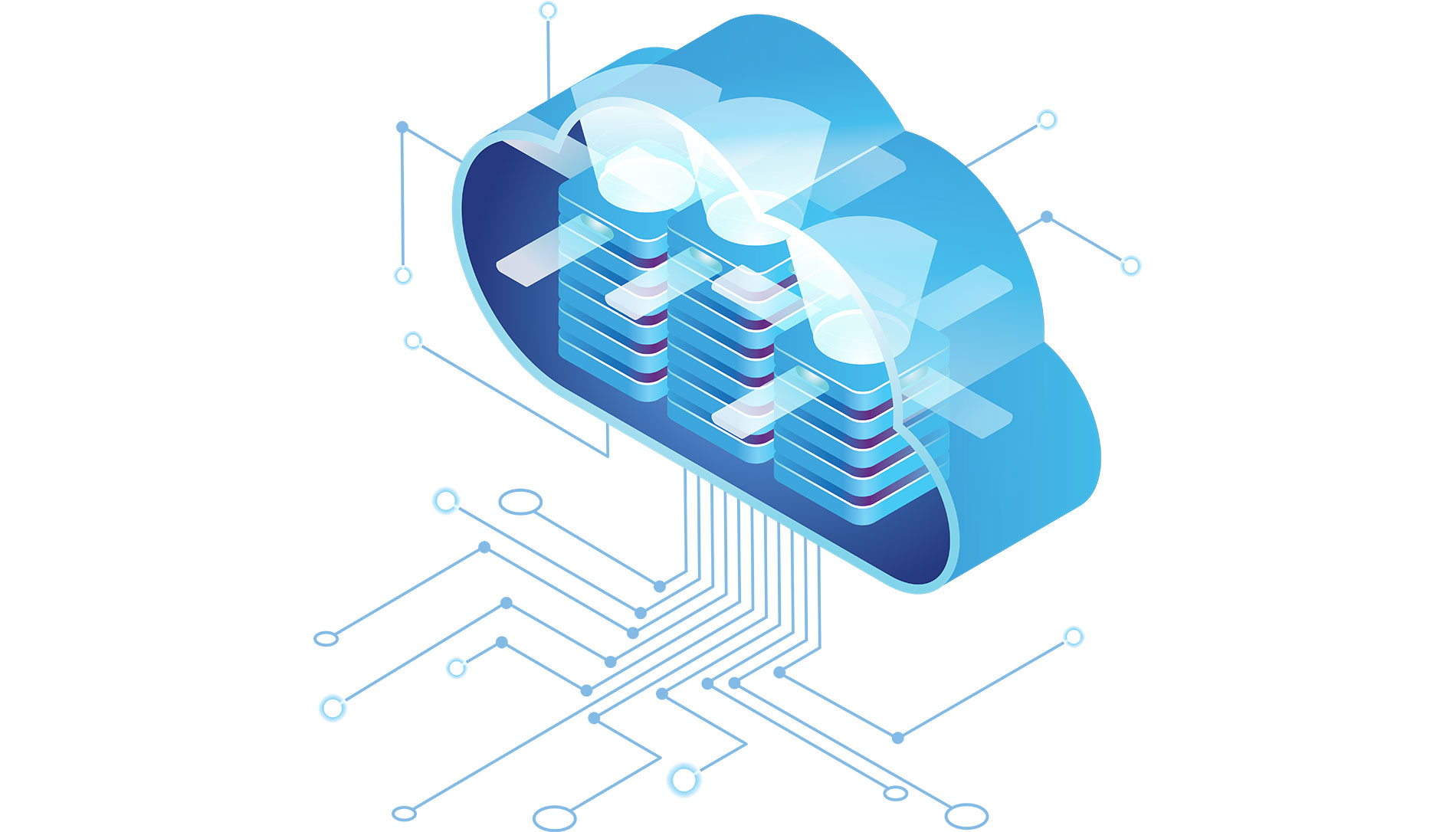 Illustration of a blue cloud with stacked discs inside and lines going outward. Image by Shutterstock / Vladgrin.
