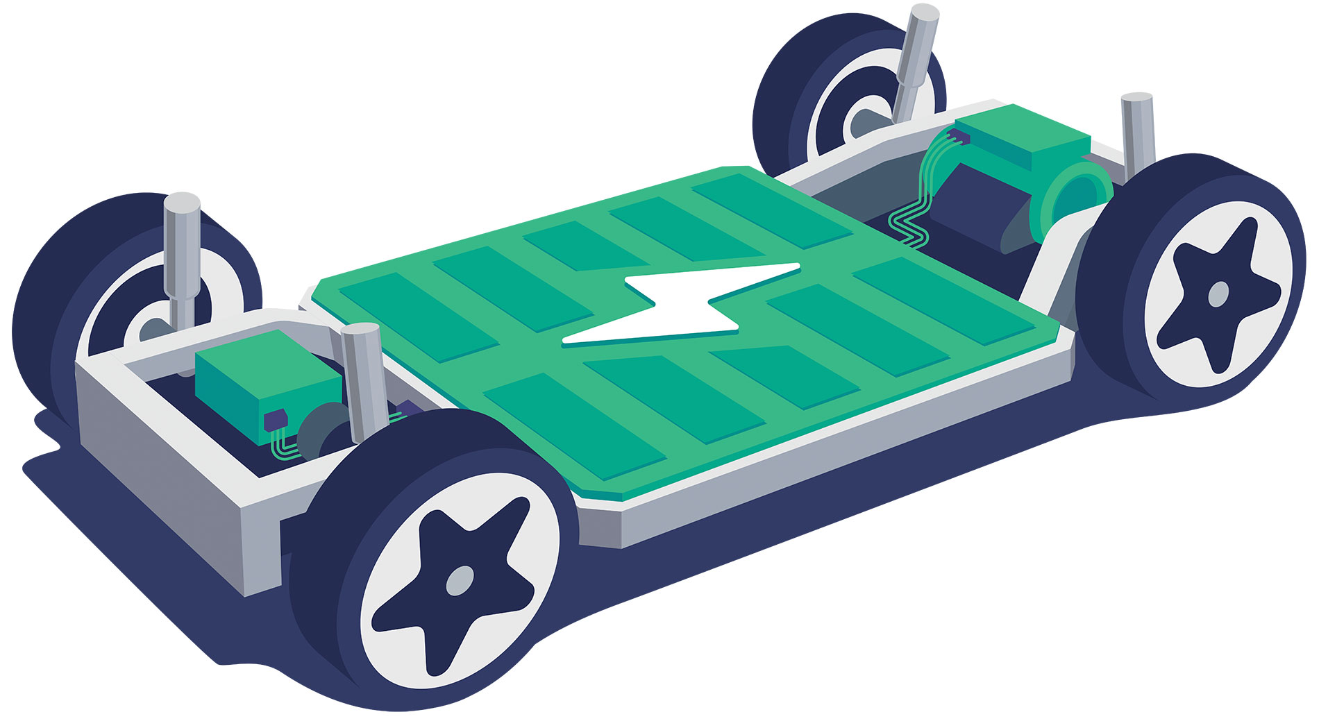 Illustration of the base of a car with a lightning symbol. Image by Shutterstock.