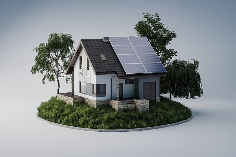 home with solar panels on roof