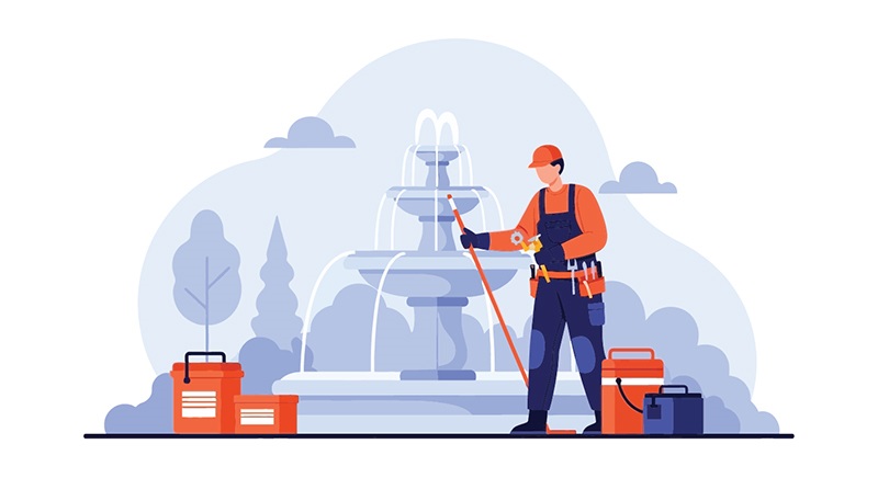 graphic of electrician nexr to a fountain