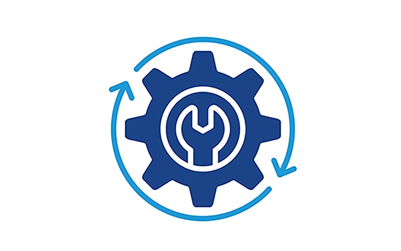 blue gear with a circle around it