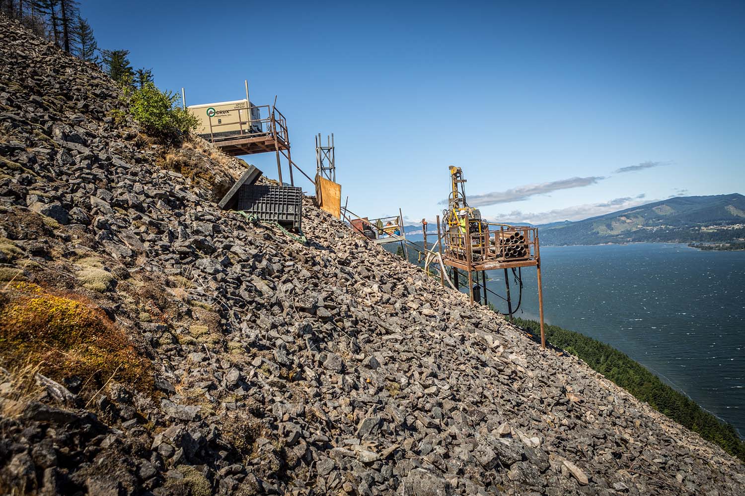 steep terrain with buildings
