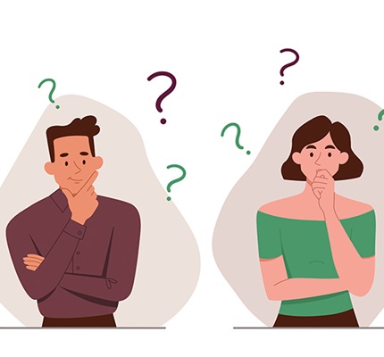 An illustration of a man and a woman surrounded by question marks, illustrating the confusion techs might have around knowing which PQ instrument to use, and how to use it