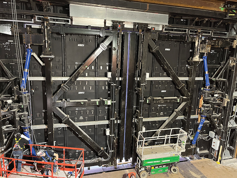 Team members from H&L Electric applied power and control to TSX Broadway’s two huge hydraulic exterior doors, which open up onto a concert stage overlooking Broadway.