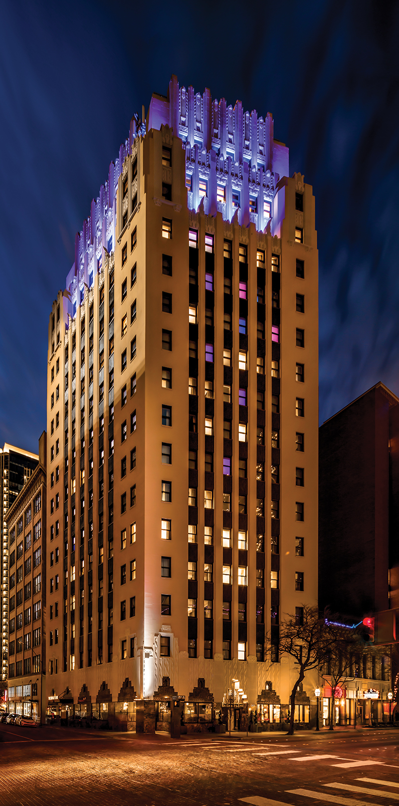 The Sinclair hotel was renovated, with a distribution plan designed to support digital electricity. All 8,000-plus light fixtures are served by power over ethernet technology, with no conduit required. | Photo by Sinclair Hotel