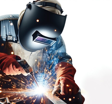 A person in protective gear using an arc welder. The answer to whether welding equipment requires GFCI protection can be found inNEC Articles 210 and 630.