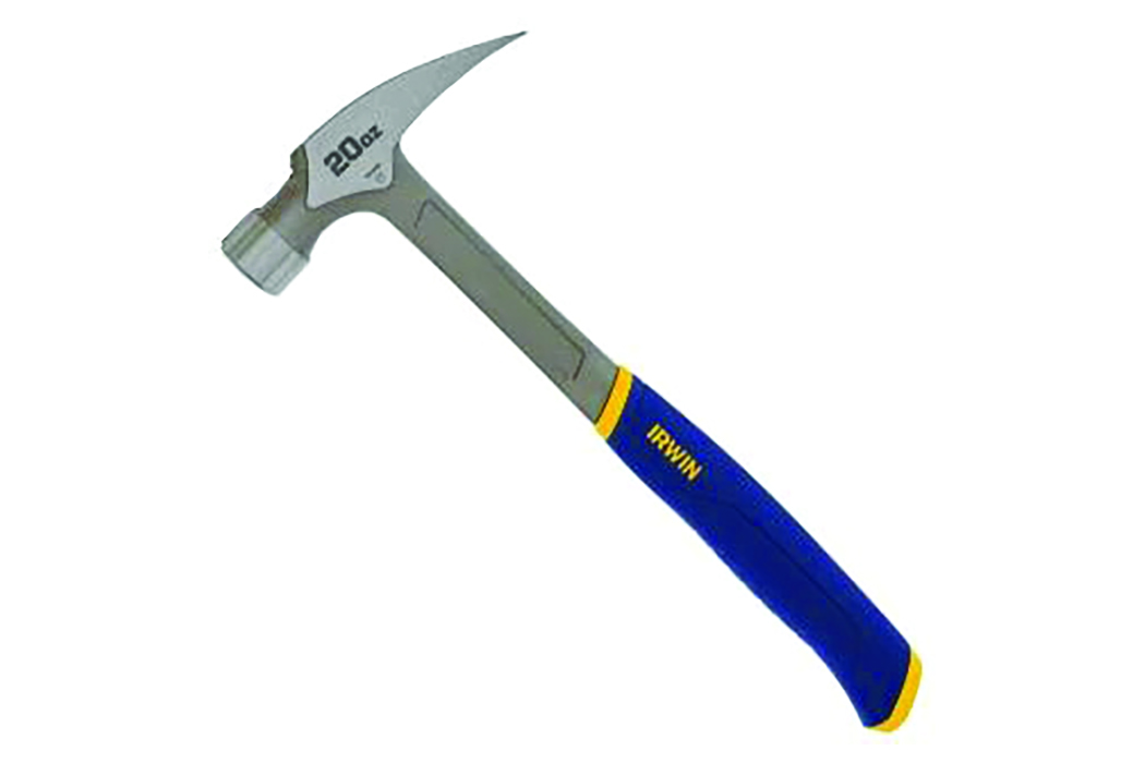 20 oz hammer with blue and yellow handle. Image by Irwin Tools.