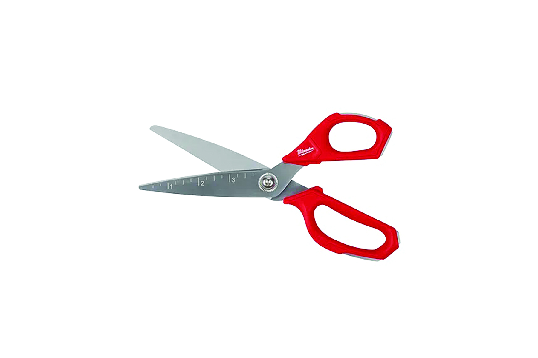 Red-handled scissors. Image by Milwaukee Tools.